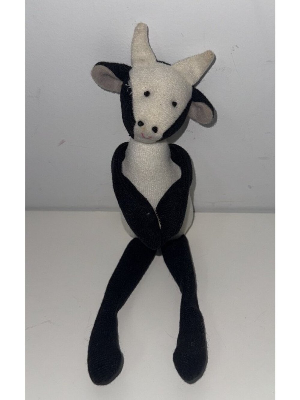 VTG Lee And Lee Cow Plush 9" Long Limbs Bottom Stamped Folk Art Toy Primitive